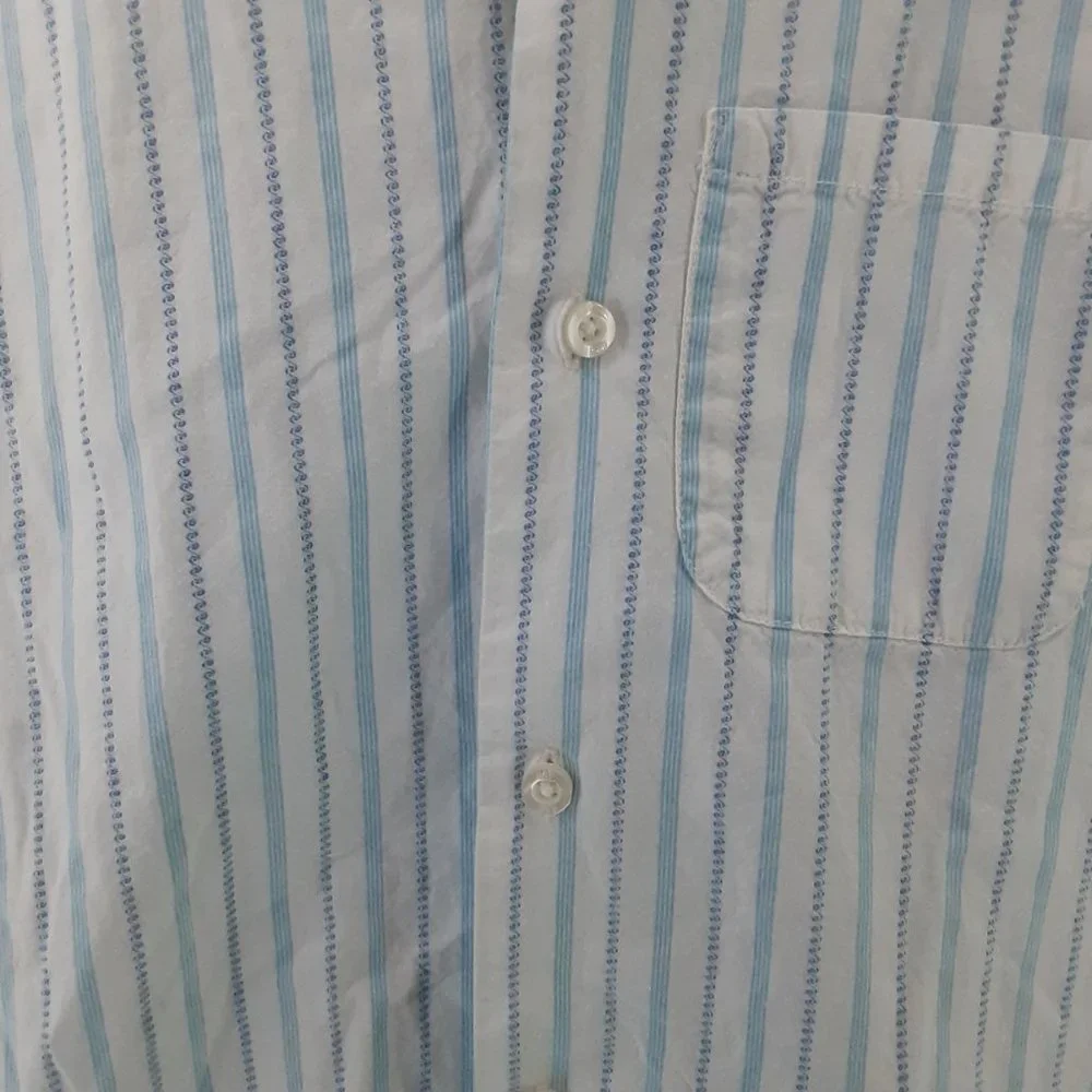 Gap Kids Boys Short Sleeve Button Up Shirt | Stiped | White/Blue | Size Large 10